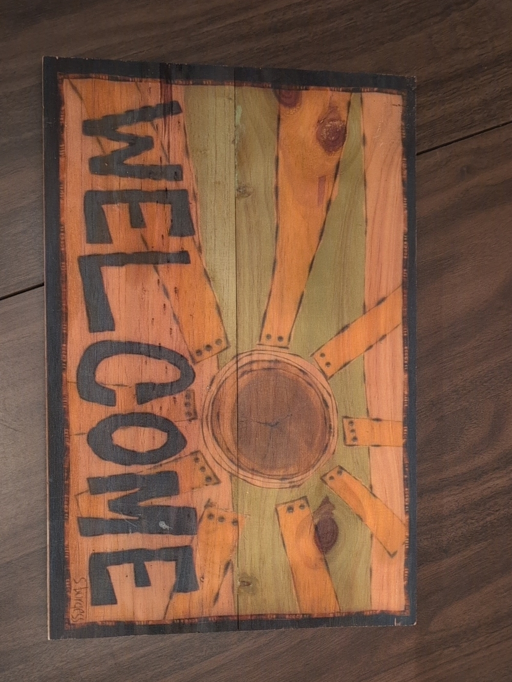 Rustic Orange & Green 'Welcome' Wooden Sign - Home Accents